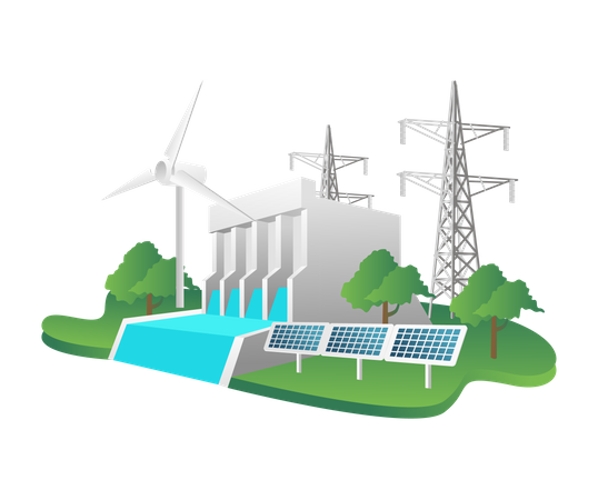 Electrical energy from hydropower dam  Illustration