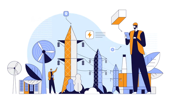 Electrical engineer showing eco energy report  Illustration