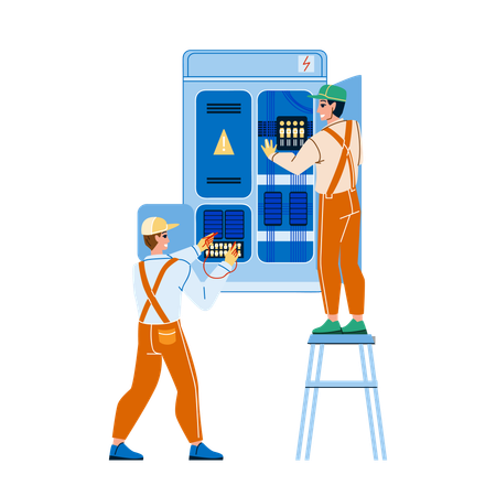 Electrical Engineering Cabinet Workers  Illustration