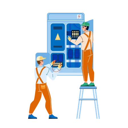 Electrical Engineering Cabinet Workers  Illustration