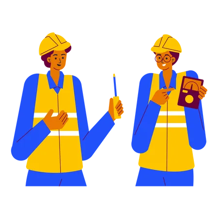 Electrical engineers working together  Illustration