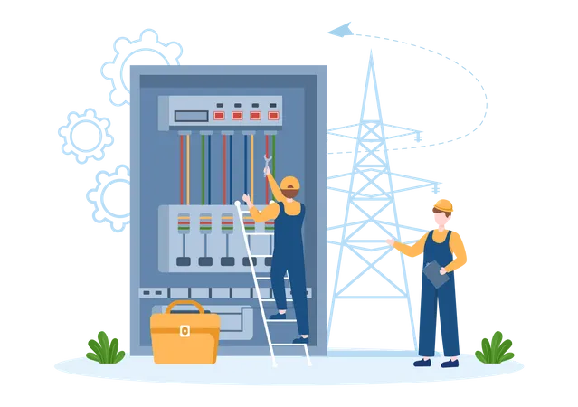 Electrical team working together  Illustration