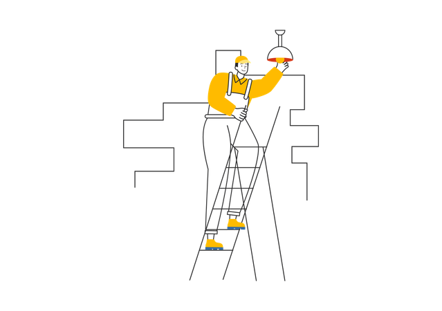 Electrician changing bulb  Illustration