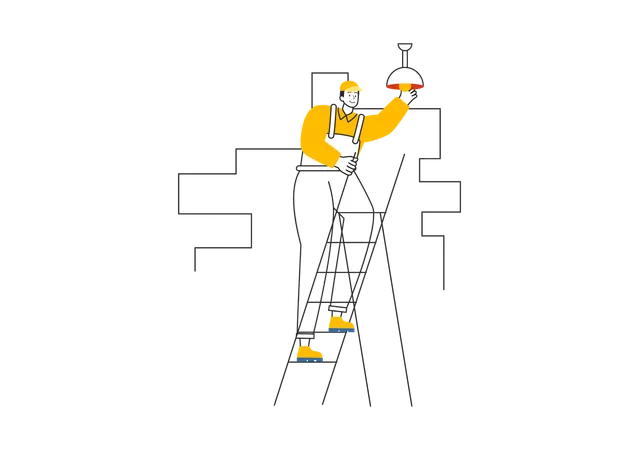 Electrician changing bulb  Illustration