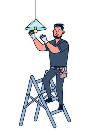 Electrician changing light Illustration