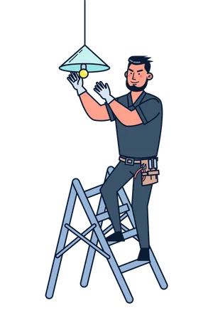 Electrician changing light  Illustration