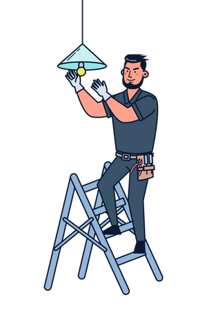 Electrician changing light  Illustration