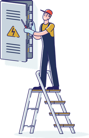 Electrician checking breaker switch box  Illustration