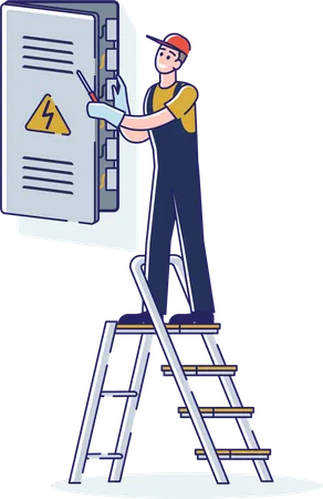 Electrician checking breaker switch box  Illustration