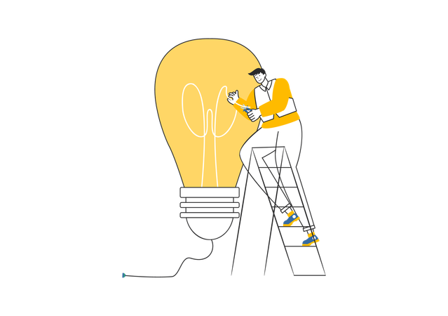 Electrician checking bulb  Illustration