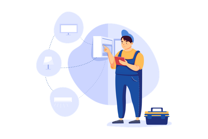 Electrician checking connection  Illustration