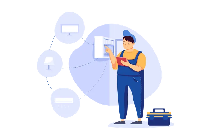 Electrician checking connection Illustration