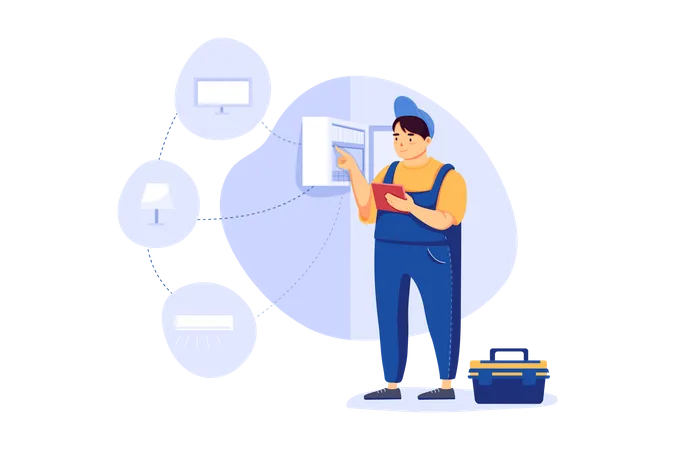 Electrician checking connection  Illustration