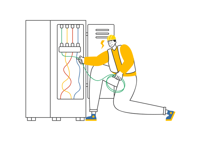 Electrician checking electric panel  Illustration