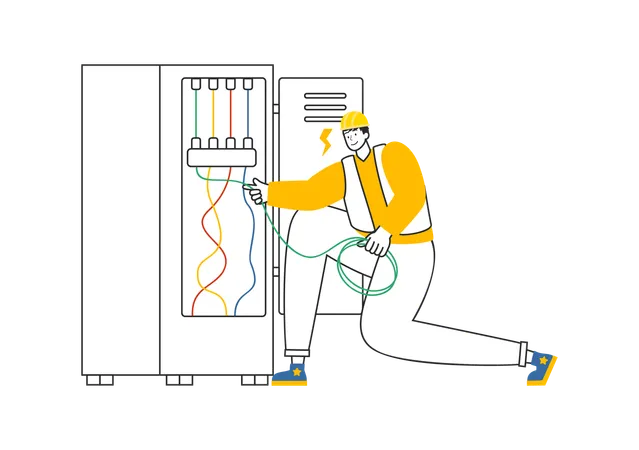 Electrician checking electric panel  Illustration