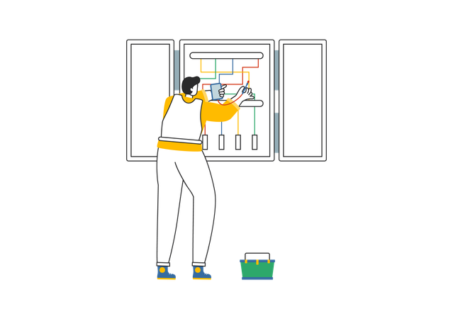 Electrician checking fuse box  Illustration