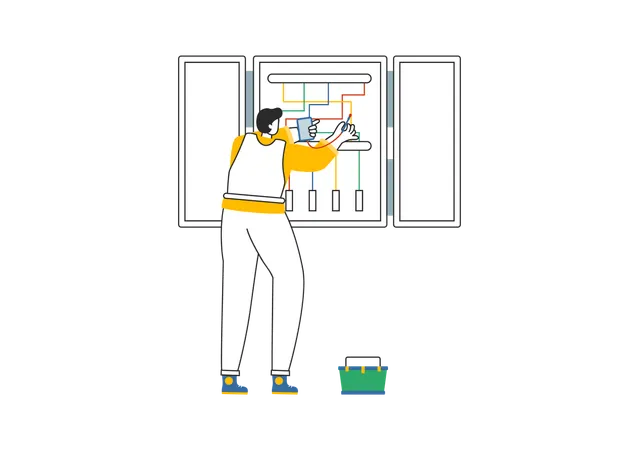 Electrician checking fuse box  Illustration