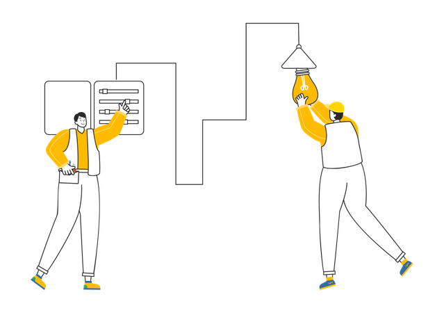 Electrician checking light  Illustration