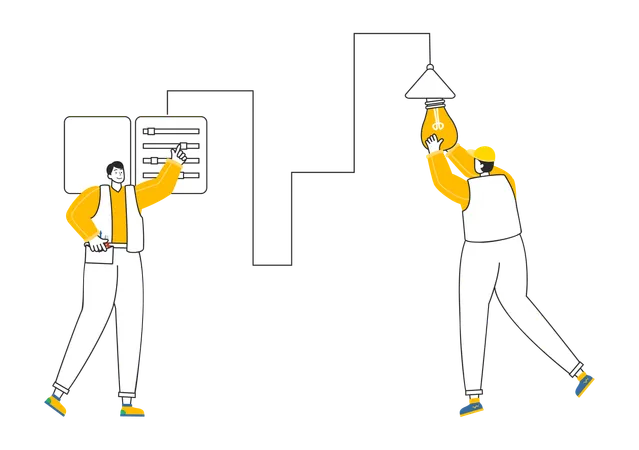 Electrician checking light  Illustration