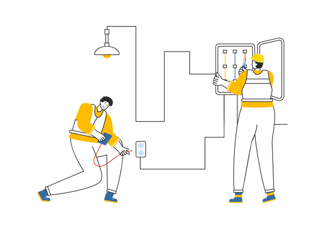 Electrician checking power panel  Illustration