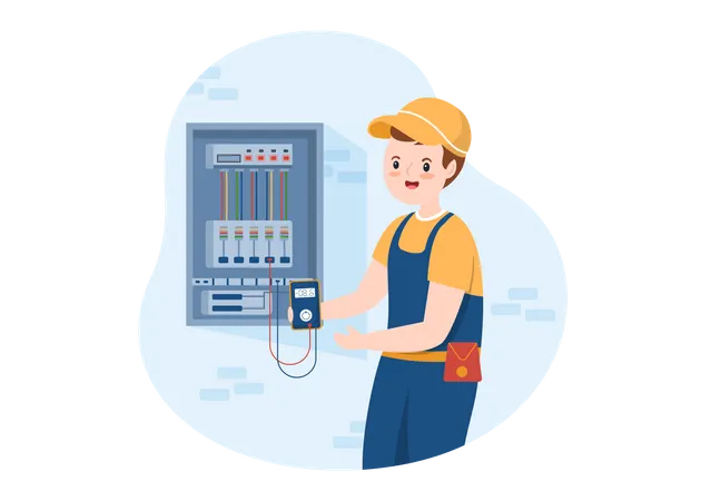 Electrician checking voltage using meter  Illustration