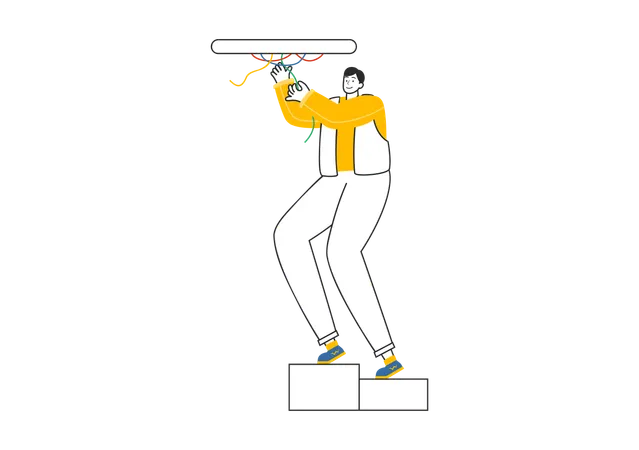 Electrician checking wire fitting  Illustration
