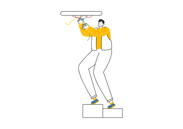 Electrician checking wire fitting  Illustration