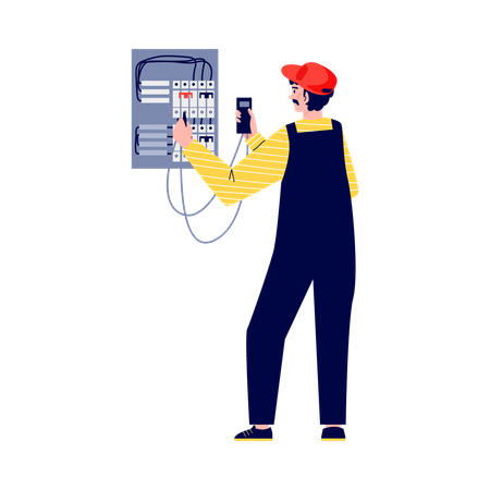 Electrician checks equipment to fix breakdown  Illustration