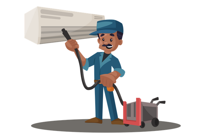 Electrician cleaning ac with vacuum cleaner  Illustration