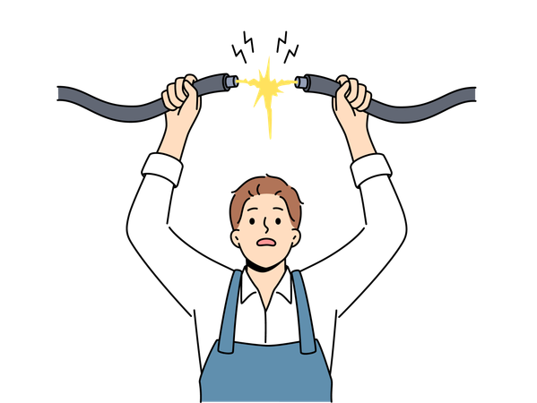 Electrician connecting high voltage wire  Illustration