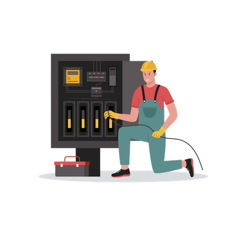 Electrician doing power maintenance  Illustration