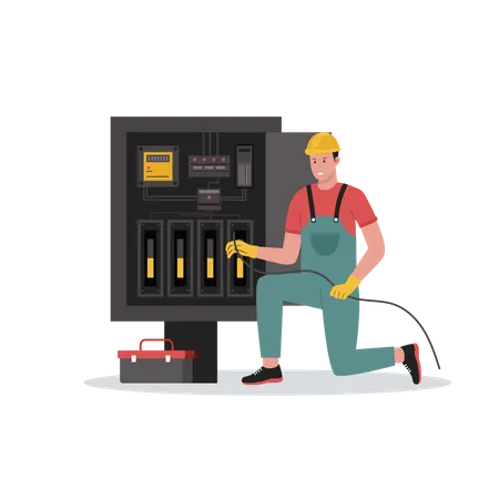 Electrician doing power maintenance  Illustration