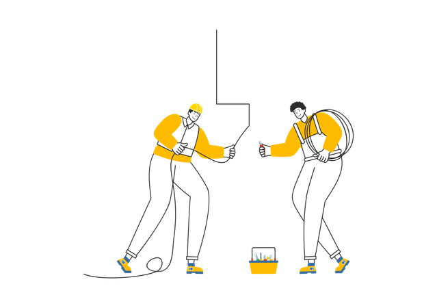 Electrician doing wiring work  Illustration