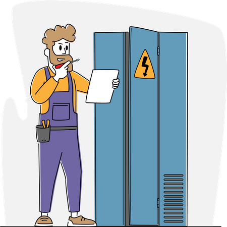 Electrician Examine Working Draft or Measure Voltage at Dashboard  Illustration