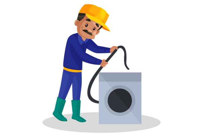 Electrician fitting washing machine  Illustration