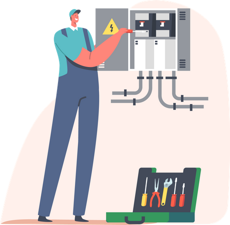 Electrician fixing issue with meter  Illustration