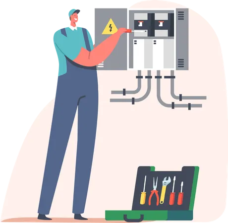 Electrician fixing issue with meter  Illustration