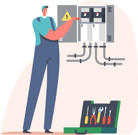 Electrician fixing issue with meter  Illustration