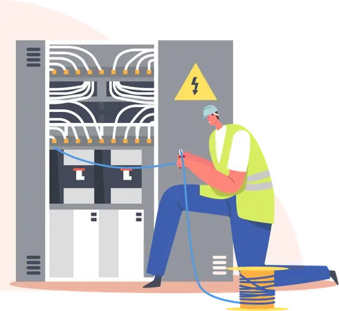 Electrician fixing issues with the wire  Illustration