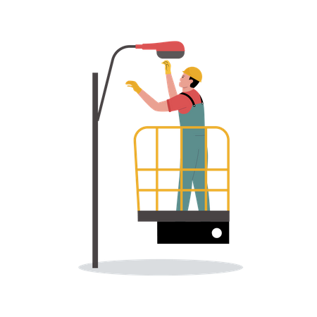 Electrician fixing street light  Illustration