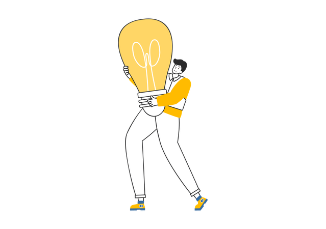 Electrician holding bulb  Illustration