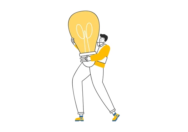 Electrician holding bulb  Illustration