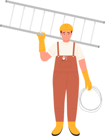 Electrician Holding Ladder  Illustration