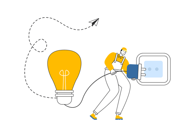 Electrician holding plug for plugin in socket  Illustration