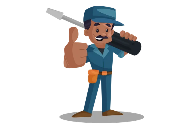 Electrician holding Screwdriver  Illustration