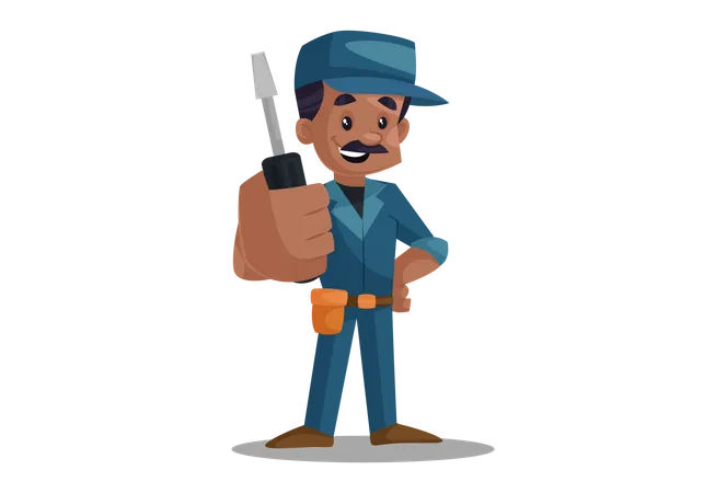 Electrician holding Screwdriver  Illustration