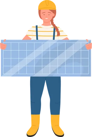 Electrician Holding Solar Panel  Illustration