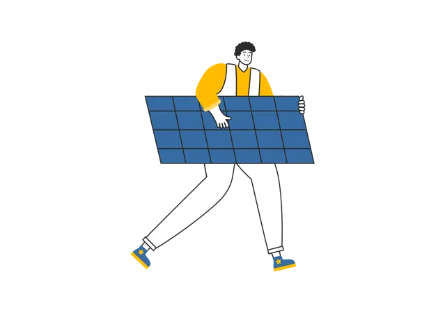 Electrician holding solar panel  Illustration