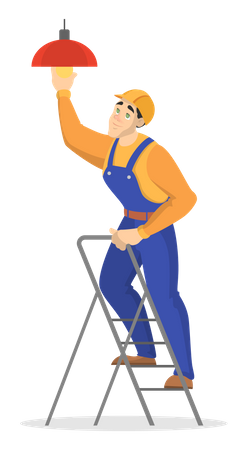 Electrician in the uniform repair light bulb  Illustration