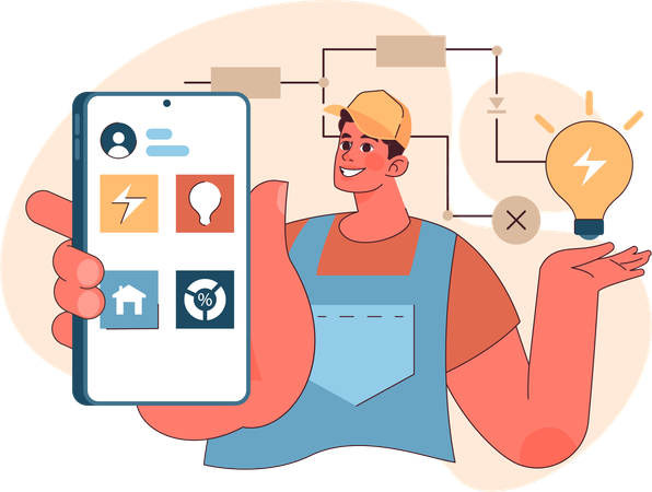 Electrician installing smart home features  イラスト